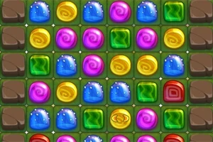 다양한 색상의 보석과 블록 모양의 패턴이 격자 형태로 배열되어 있는 이미지