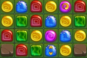 다양한 색상의 보석과 사탕 모양의 아이콘들이 격자 형태로 배열되어 있는 이미지