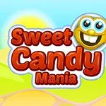 밝은 하늘과 초원 배경에 웃는 이모티콘과 Sweet Candy Mania라는 텍스트가 있는 이미지