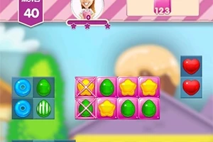 색색의 별과 사탕 모양 타일로 구성된 퍼즐 보드 화면