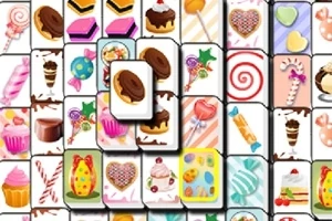 다양한 과자와 디저트 이미지가 그려진 타일들이 겹쳐져 있는 장면