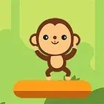 갈색 원숭이가 주황색 플랫폼 위에 서 있는 간단한 만화 스타일의 이미지