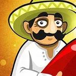 큰 빨간 고추를 들고 있는 모자를 쓴 남자의 만화 이미지