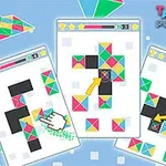 다양한 색상의 삼각형 퍼즐 조각들이 삼각형 격자에 배치된 이미지