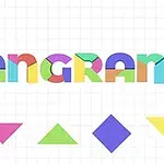 색색의 기하학적 도형으로 이루어진 문자와 도형이 격자 배경 위에 배열되어 있다