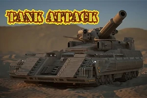 사막 배경 앞에 커다란 대포를 장착한 전차와 TANK ATTACK이라는 텍스트