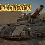 사막 배경 앞에 커다란 대포를 장착한 전차와 TANK ATTACK이라는 텍스트