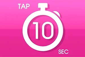 분홍색 배경에 하얀 색의 스톱워치 아이콘과 10 숫자, TAP 및 SEC 텍스트가 그려져 있습니다