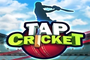 실루엣으로 표현된 크리켓 타자와 TAP CRICKET이라는 텍스트가 중앙에 있는 이미지