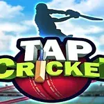 실루엣으로 표현된 크리켓 타자와 TAP CRICKET이라는 텍스트가 중앙에 있는 이미지