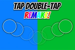파란색과 초록색 배경 위에 겹쳐진 흰색 원들과 TAP DOUBLE-TAP REMAKE!