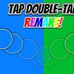 파란색과 초록색 배경 위에 겹쳐진 흰색 원들과 TAP DOUBLE-TAP REMAKE!