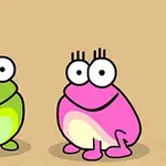 녹색과 분홍색 개구리 두 마리가 웃고 있는 모습의 일러스트입니다