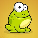 초록색 배경에 커다란 눈을 가진 귀여운 만화 개구리