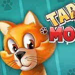주황색 고양이와 TAP THE MOUSE라는 텍스트가 있는 이미지