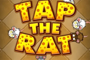 치즈를 배경으로 TAP THE RAT이라는 큰 글자와 쥐의 일러스트가 포함된 이미지