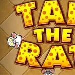 치즈를 배경으로 TAP THE RAT이라는 큰 글자와 쥐의 일러스트가 포함된 이미지