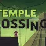 모자를 쓴 캐릭터가 배경의 신전을 향해 서 있는 모습과 TEMPLE CROSSING 텍스트