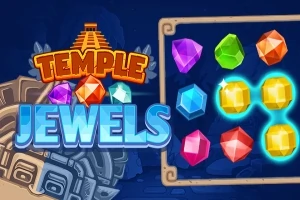 알록달록한 보석들이 나열된 퍼즐과 TEMPLE JEWELS라는 글씨가 있는 이미지