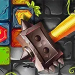 커다란 스파이크 해머와 다양한 색상의 육각형 블록이 있는 이미지