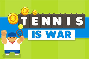 테니스 선수 캐릭터가 라켓을 들고 있으며, 위쪽에는 TENNIS IS WAR 텍스트와 동전 아이콘이 있는 이미지