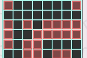 검은색 배경에 빨간색 사각형이 포개진 6x6 격자 모양