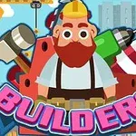 건축 장비와 도구를 배경으로 한 수염 난 건축 일러스트