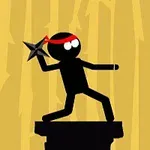 빨간 머리띠를 두른 검은 막대기 인간이 표창을 들고 공격하는 자세를 취하고 있다