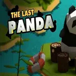 3D 스타일의 판다가 작은 나무 벌판에 앉아 있고, 옆에는 구명튜브가 있으며, 배경은 물과 녹색 섬으로 구성되어 있습니다