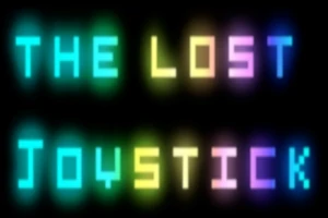 다채로운 빛의 네온 스타일 글씨로 THE LOST JOYSTICK라는 텍스트가 검은 배경 위에 쓰여 있음