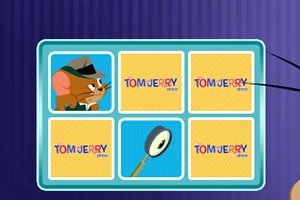 탐정 모자를 쓴 쥐 캐릭터와 확대경, 그리고 TOM JERRY show 글자가 있는 카드들