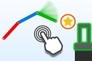 손가락 그림이 클릭 아이콘 위에 있으며, 빨강, 파랑, 초록 색상의 연결된 막대와 별 모양의 아이콘, 그리고 녹색 윤곽선의 기둥이 있습니다