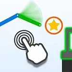 손가락 그림이 클릭 아이콘 위에 있으며, 빨강, 파랑, 초록 색상의 연결된 막대와 별 모양의 아이콘, 그리고 녹색 윤곽선의 기둥이 있습니다