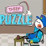 경찰 모자를 쓴 막대기 인형이 의자에 앉아 잠들어 있고, 다른 막대기 인형이 웃고 있는 장면