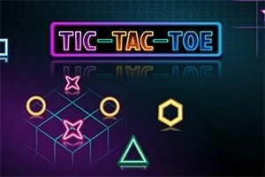 네온 불빛으로 작성된 TIC-TAC-TOE라는 글자와 함께 원, X, 삼각형, 육각형이 그려져 있는 보드 게임 이미지