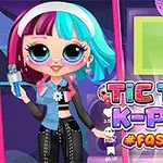 귀여운 만화 스타일의 소녀가 마이크를 들고 있으며, 알록달록한 글씨로 Tic Toc K-Pop이 쓰여 있다