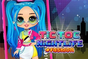 파란 머리를 한 캐릭터가 스마트폰 화면에 나타나 있으며, 아래에 화려한 글씨로 TIC TOC NIGHTLIFE #FASHION이 적혀 있다