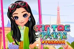 만화 스타일의 소녀가 패셔너블한 옷을 입고 에펠탑을 배경으로 서 있는 모습