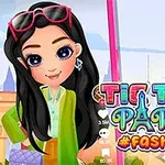 만화 스타일의 소녀가 패셔너블한 옷을 입고 에펠탑을 배경으로 서 있는 모습