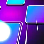 밝은 보라색과 파란색 배경 위에 여러 개의 직사각형 블록과 빛나는 공이 있는 이미지