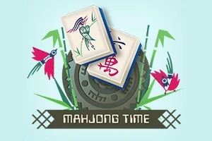 두 개의 마작 패와 기계 장치, 주변에 화려한 붉은 새와 대나무가 있는 이미지