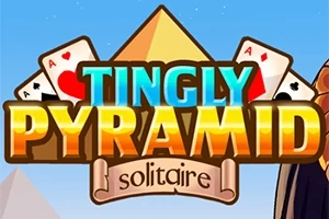 피라미드 그림과 카드가 배경에 있으며, TINGLY PYRAMID라는 글자가 중심에 있는 이미지