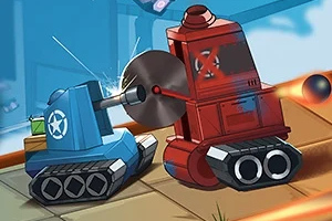 파란색 전차와 빨간색 전차가 서로 공격하는 장면