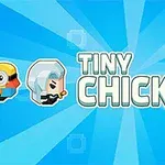 파란 배경에 픽셀 스타일의 세 캐릭터와 TINY CHICK라는 글자가 있는 이미지