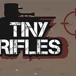 검은색 그림자 속 군인과 조준경이 있는 갈색 배경의 TINY RIFLES 텍스트
