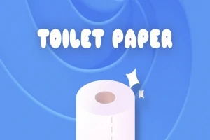 파란 배경에 화장지 롤과 TOILET PAPER 텍스트가 있습니다