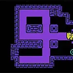 보라색 벽으로 둘러싸인 미로 안을 노란색 캐릭터가 이동하고 있는 장면