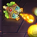 알록달록한 공들로 이루어진 뱀 모양의 줄과 불을 뿜는 토템 얼굴