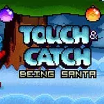 산타 모자를 쓴 캐릭터가 큰 선물을 들고 있는 픽셀 아트 이미지