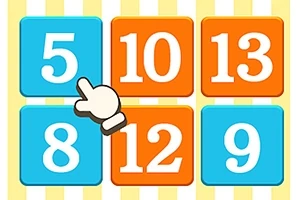 파란색과 주황색 블록에 숫자 5, 8, 10, 12, 13, 9가 써져 있고, 손 모양 커서가 5를 가리키고 있는 이미지